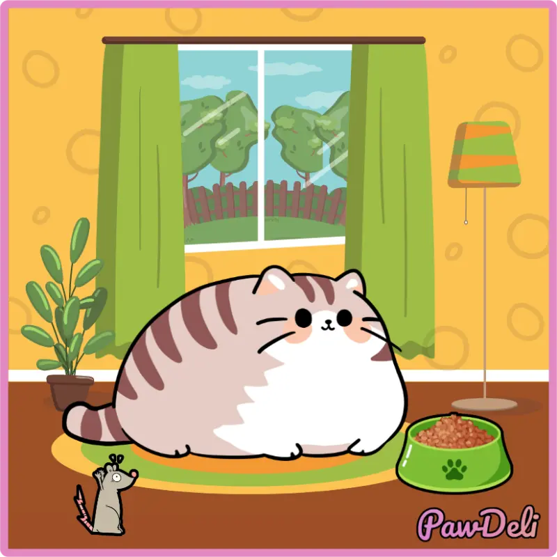 a fat cat sitting in the living room