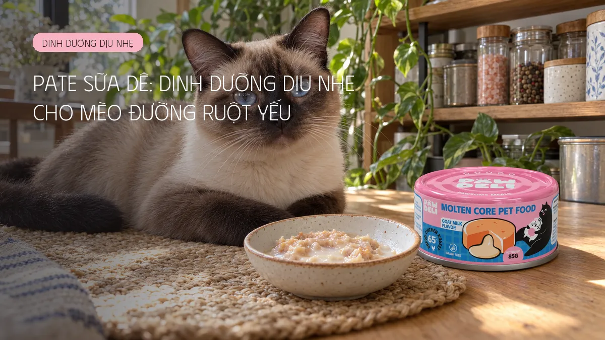 Pate sữa dê: nguồn dinh dưỡng dịu nhẹ cho mèo đường ruột yếu