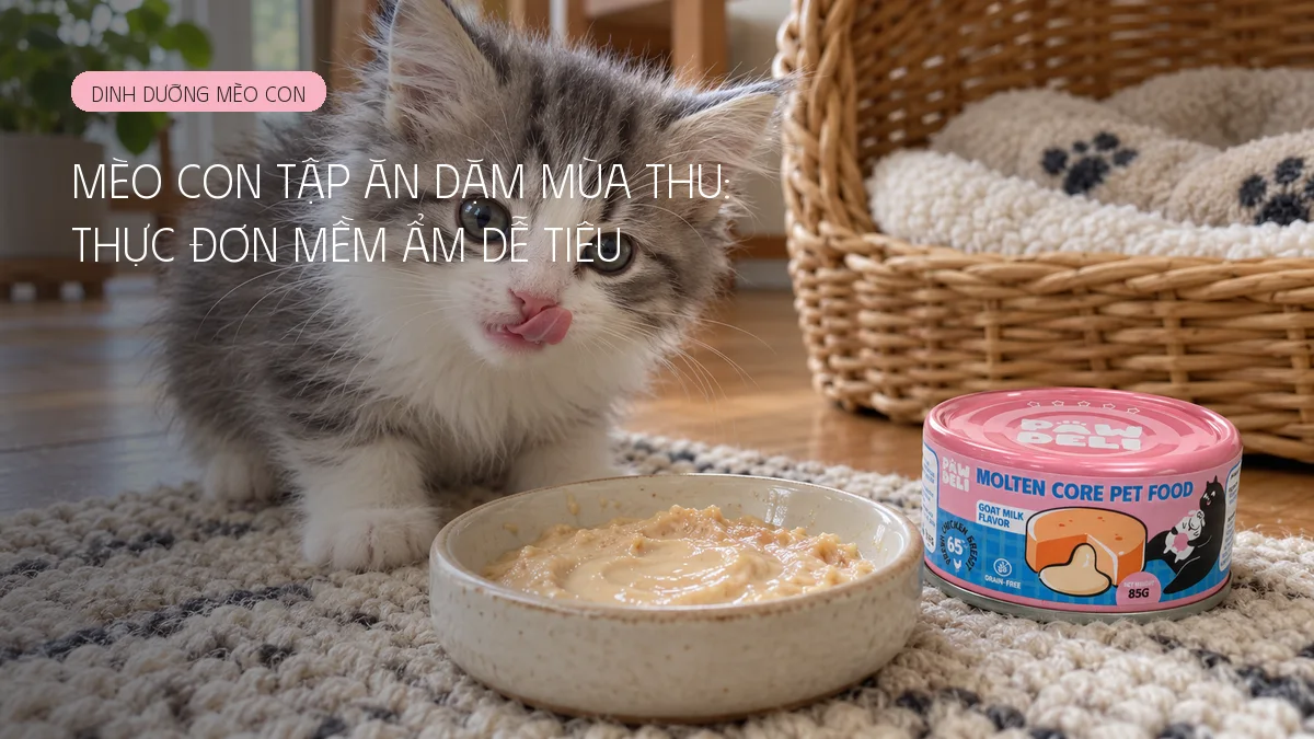 Mèo con tập ăn dặm mùa thu: thực đơn mềm ẩm dễ tiêu