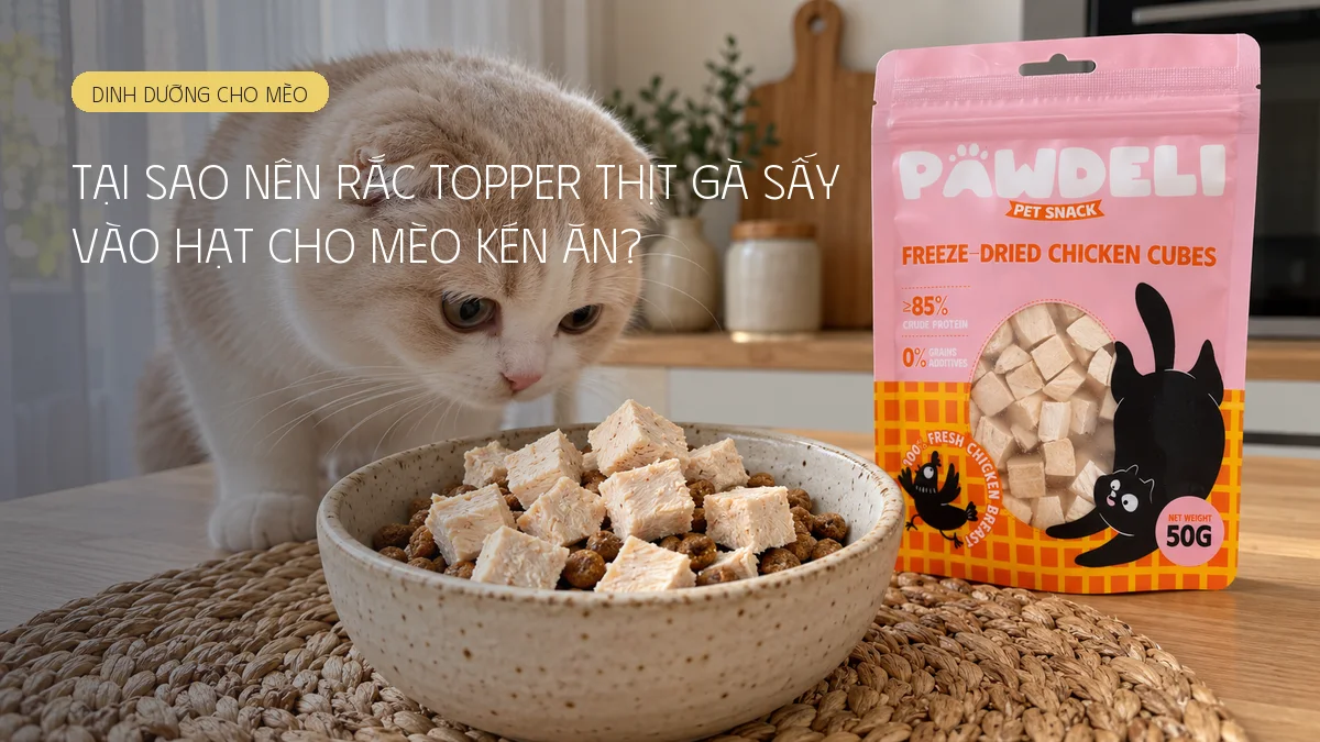 Tại sao nên rắc topper thịt gà sấy vào hạt cho mèo kén ăn?