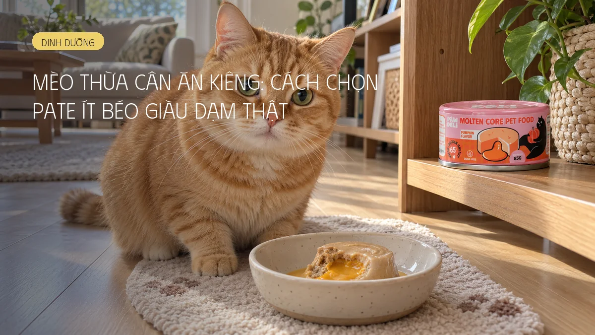 Mèo thừa cân ăn kiêng: cách chọn pate ít béo giàu đạm thật