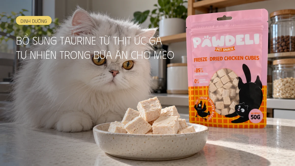Bổ sung Taurine từ thịt ức gà tự nhiên trong bữa ăn cho mèo