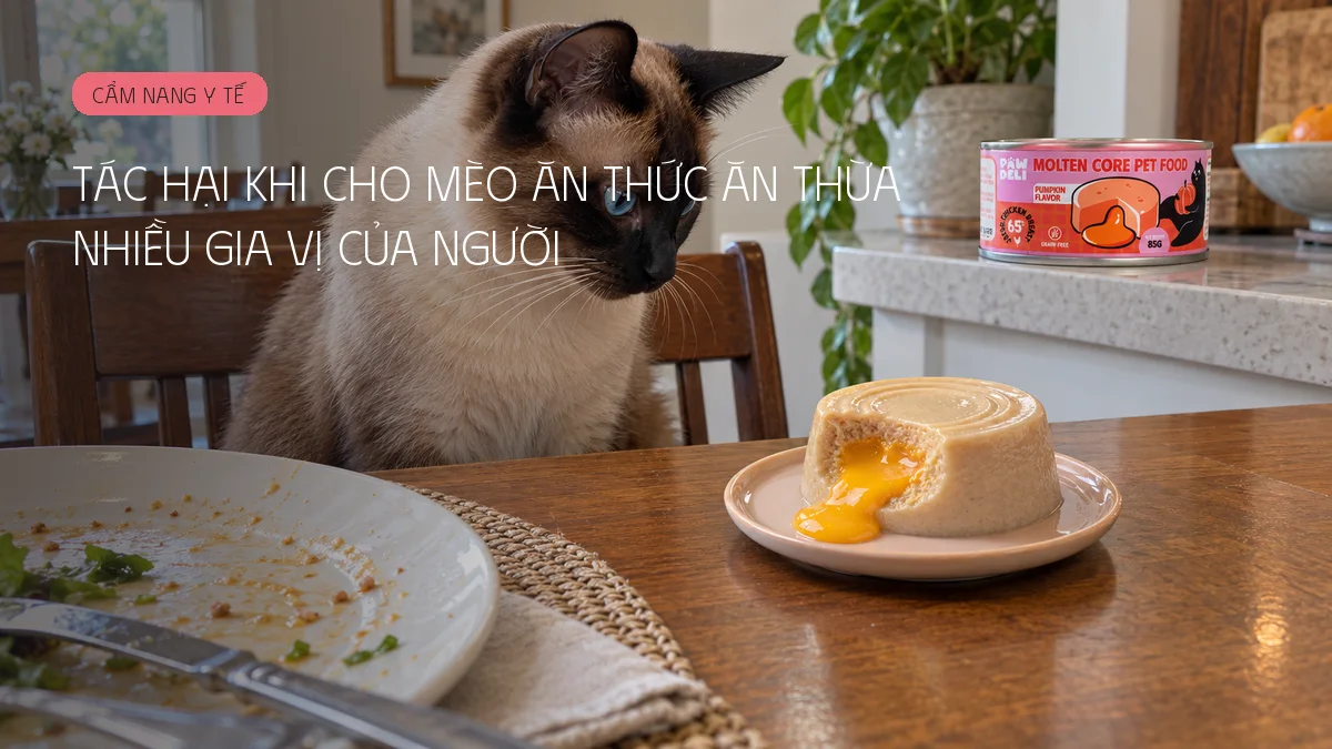 Tác hại khi cho mèo ăn thức ăn thừa nhiều gia vị của người